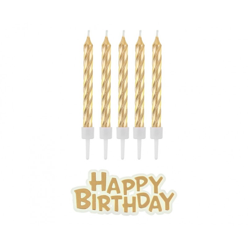 Świeczki urodzinowe  Happy Birthday- złote