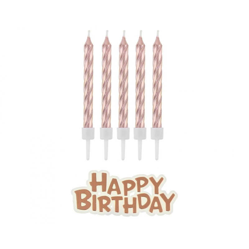 Świeczki urodzinowe Happy Birthday- różowe złoto