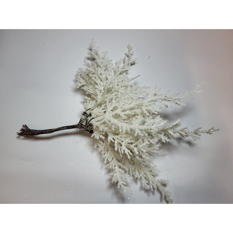 Gałązka Świąteczna- Biała z brokatem