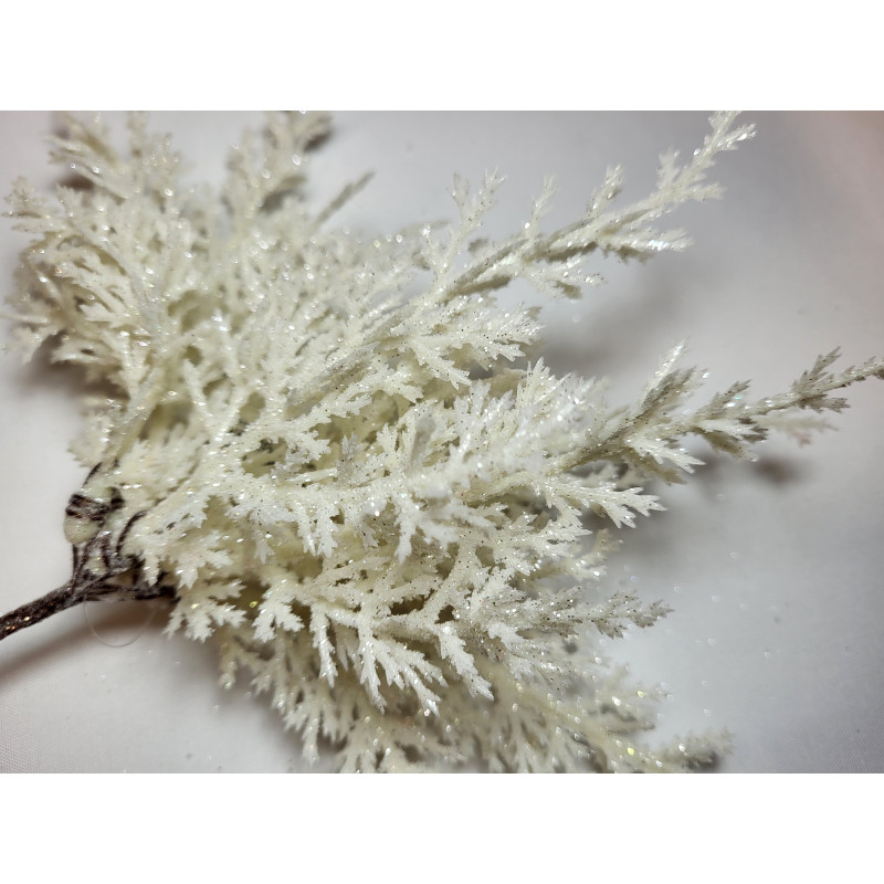 Gałązka Świąteczna- Biała z brokatem