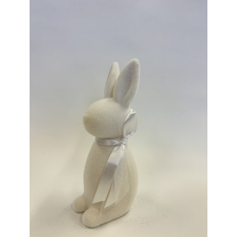 Zając flockowany- Biały 15 cm