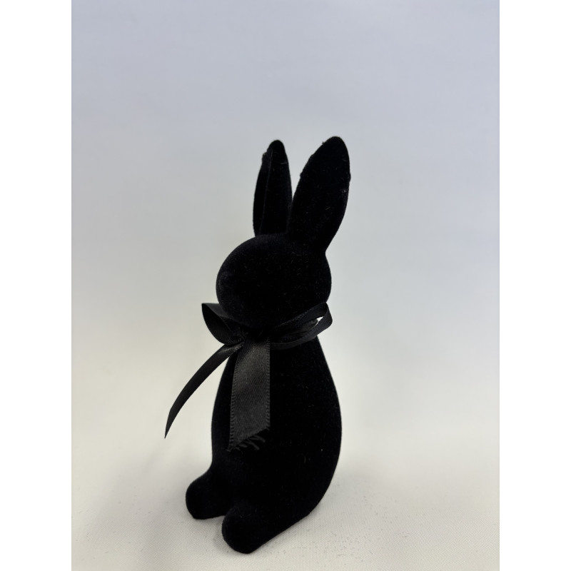 Zając flockowany- Czarny 15 cm
