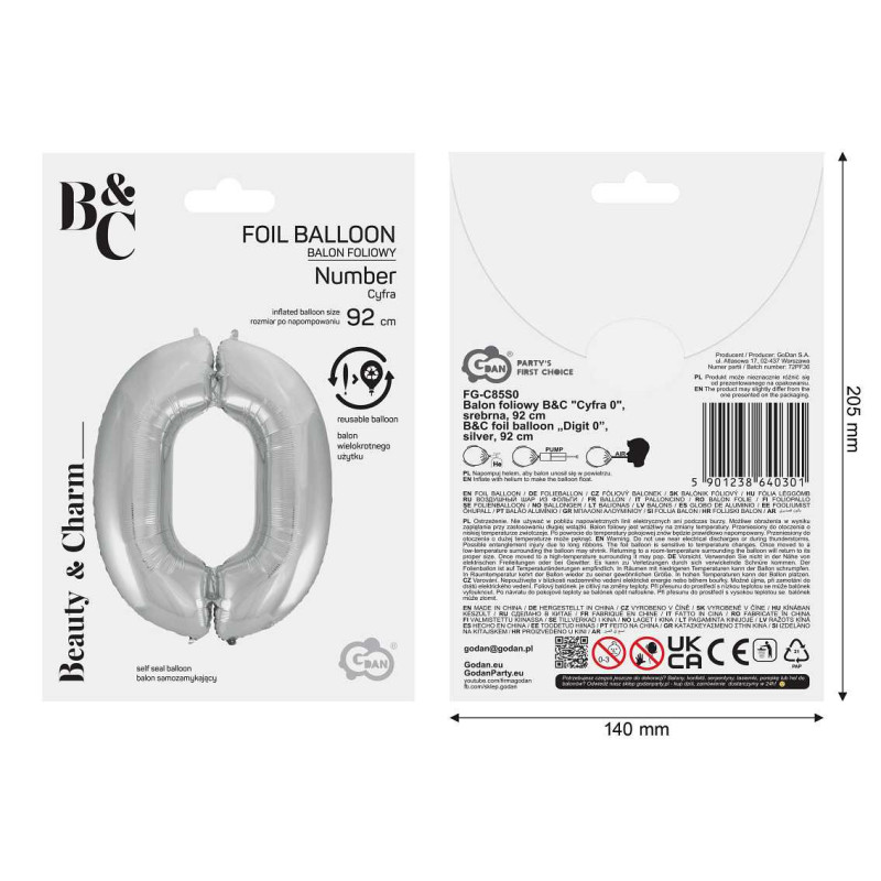 Balon foliowy- Cyferka srebrna 0