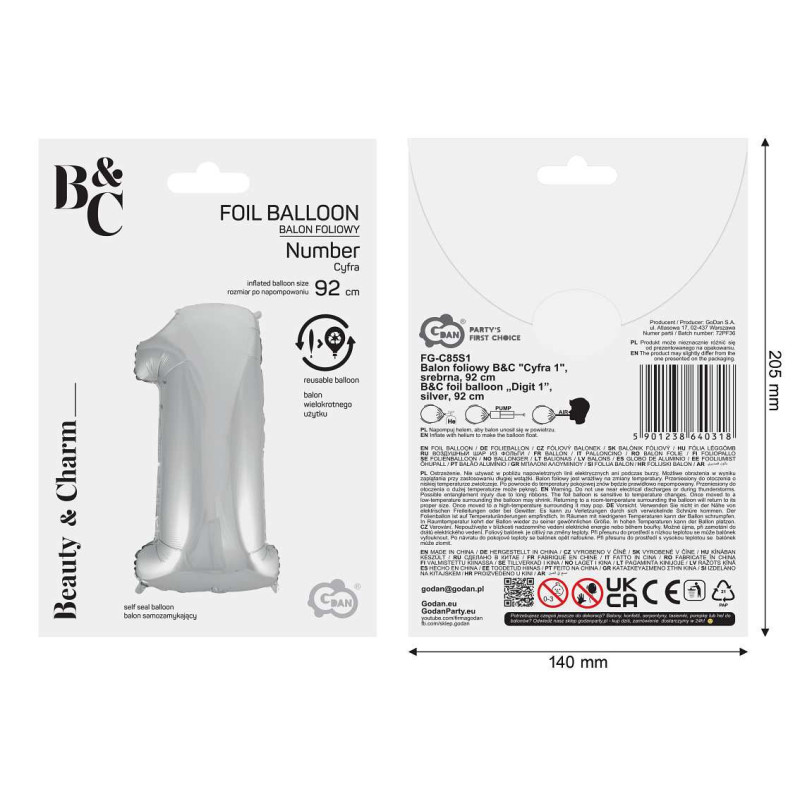Balon foliowy- Cyferka srebrna 1