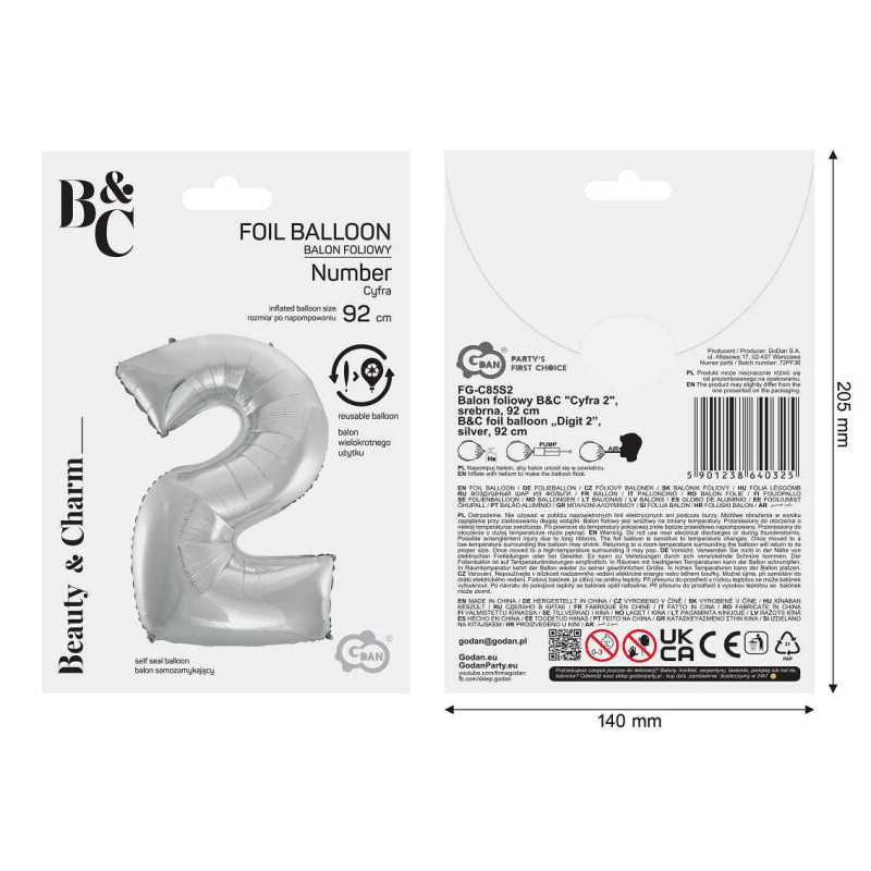 Balon foliowy- Cyferka srebrna 2