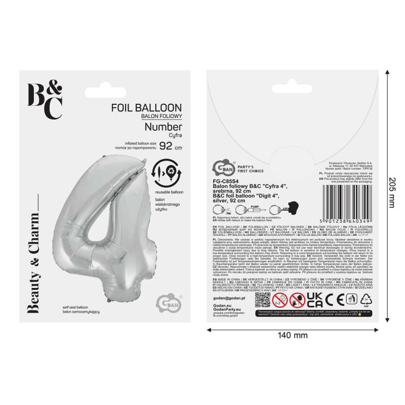 Balon foliowy- Cyferka srebrna 4