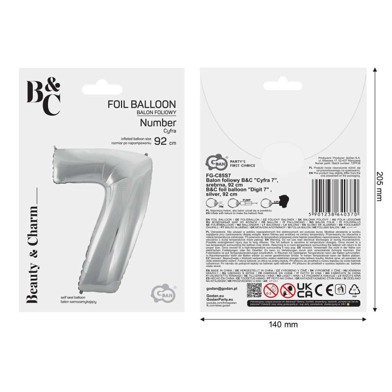 Balon foliowy- Cyferka srebrna 7