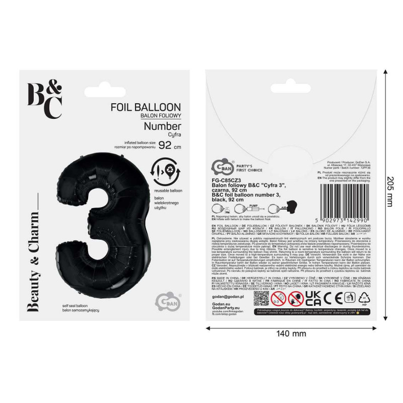 Balon foliowy- Cyferka czarna 3