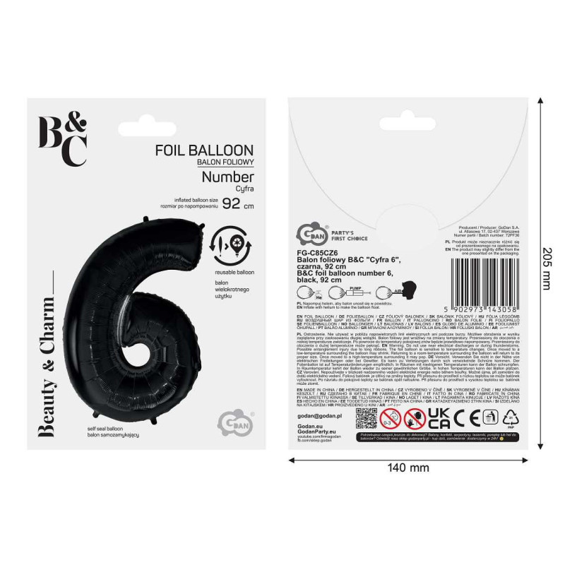 Balon foliowy- Cyferka czarna 6