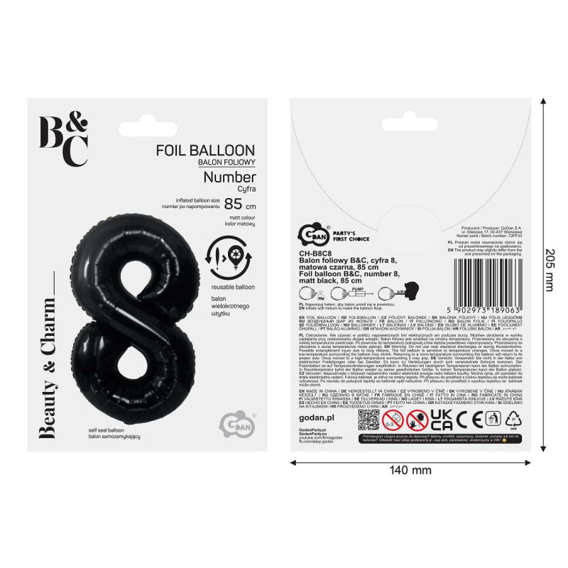 Balon foliowy- Cyferka czarna 8