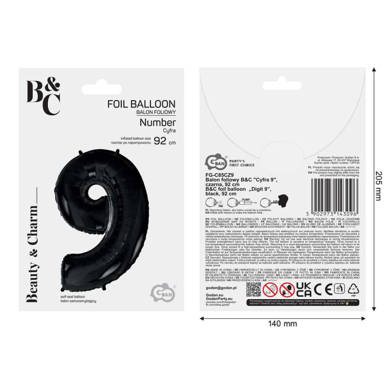 Balon foliowy- Cyferka czarna 9