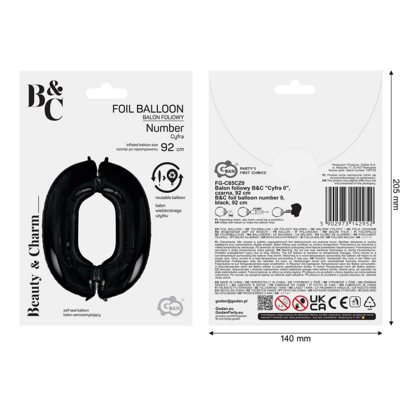Balon foliowy- Cyferka czarna 0