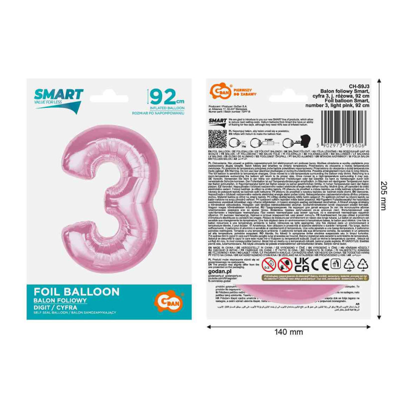 Balon foliowy- Cyferka różowa 3