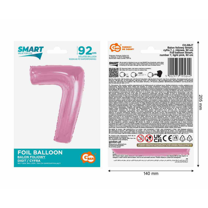 Balon foliowy- Cyferka różowa 7