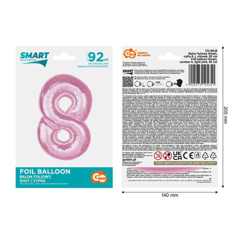 Balon foliowy- Cyferka różowa 8
