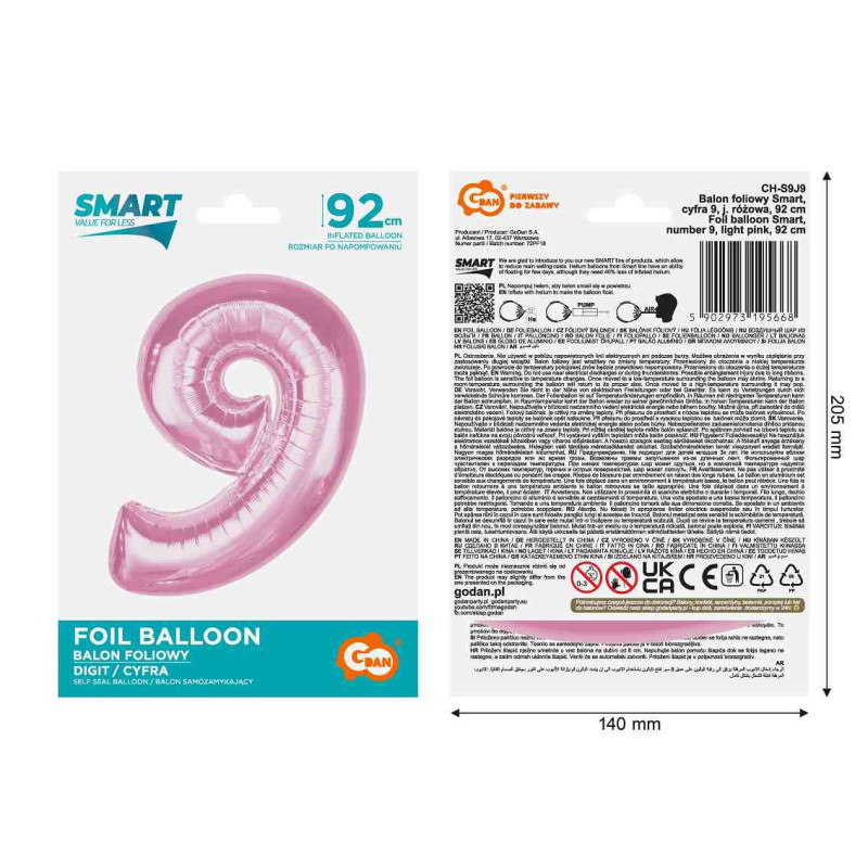 Balon foliowy- Cyferka różowa 9