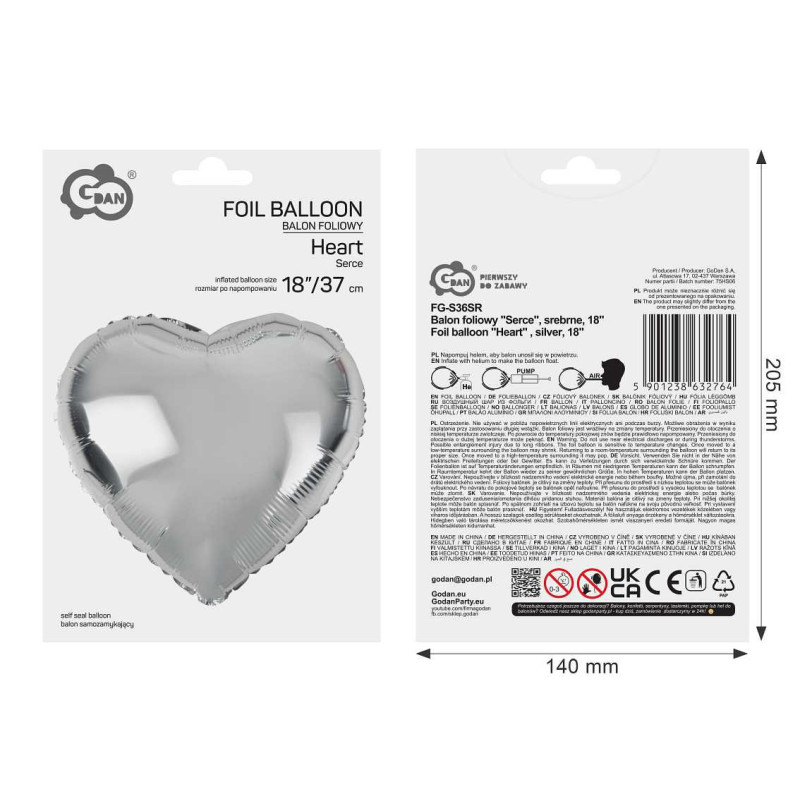 Balon foliowy- Serce Srebrne