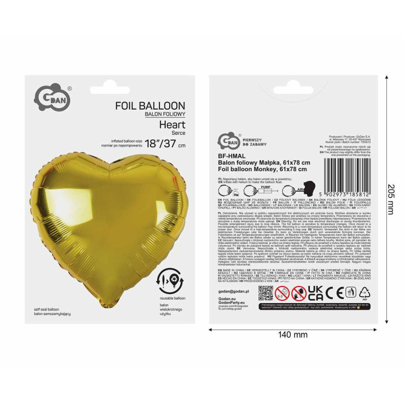 Balon foliowy- Serce Złote
