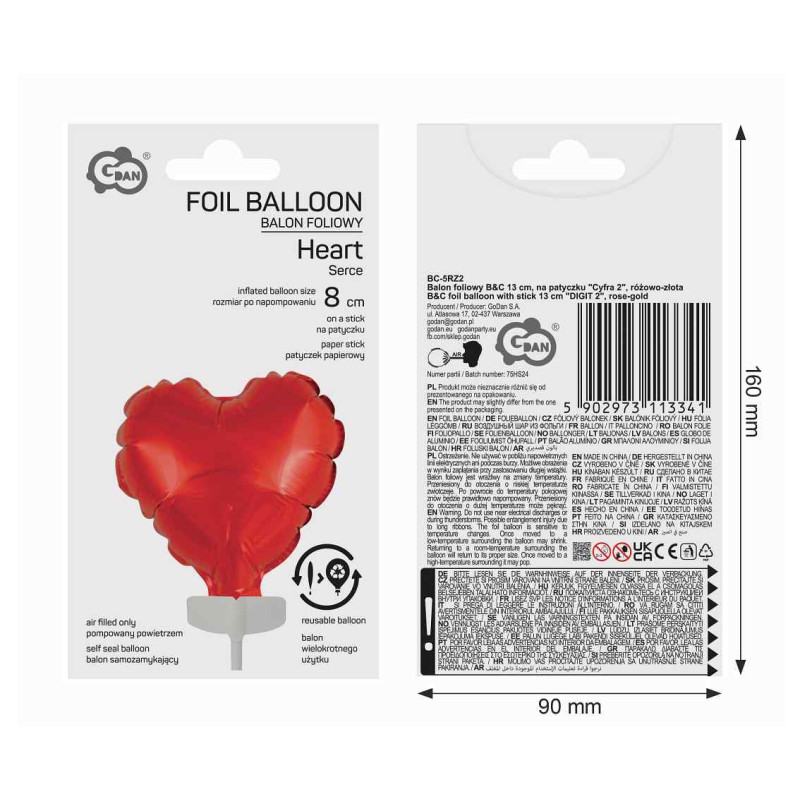 Balon foliowy- Serce na Patyczku